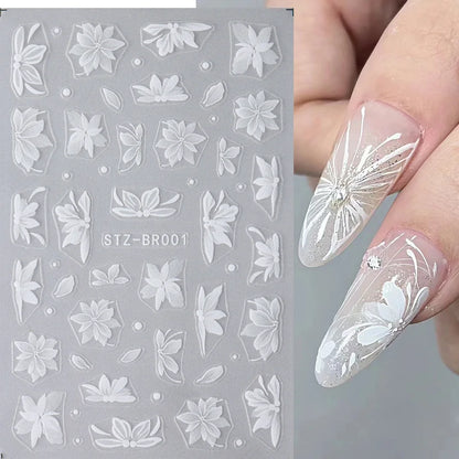 3D Nail Sticker – Weiße Blumen