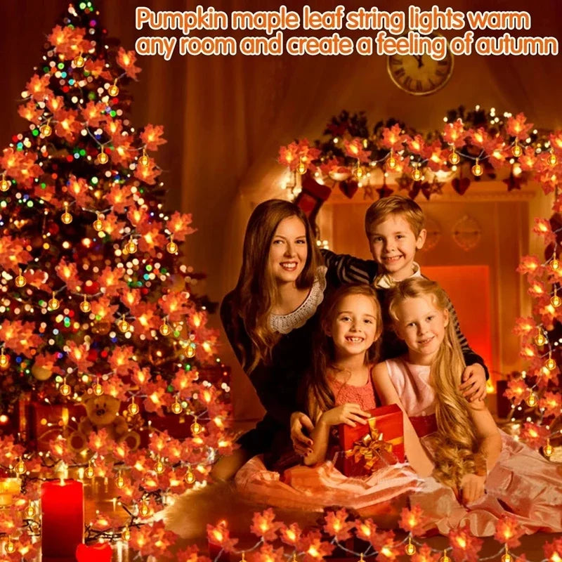 Herbstgirlande – warmes Licht & goldene Blätter